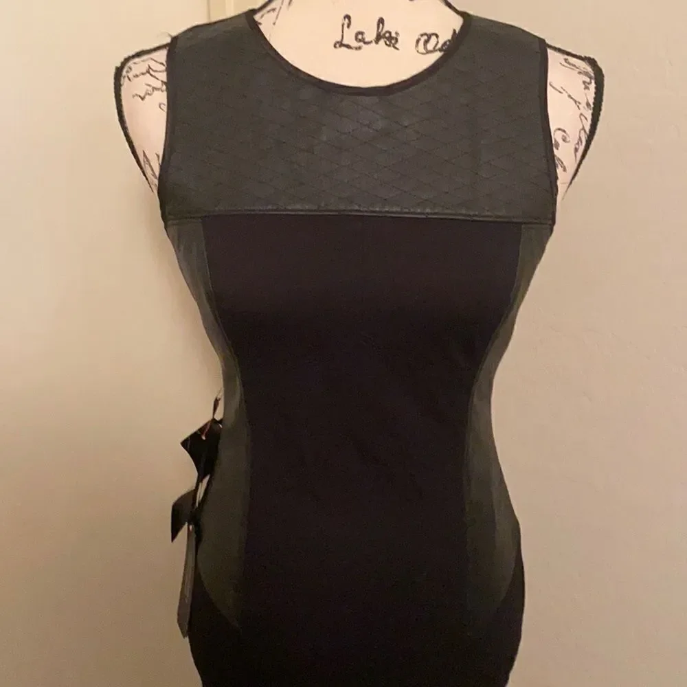 Bebe Black Leather Panel Dress - Picture 4 of 13